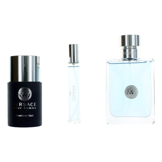 Versace Pour Homme, 3 Piece Gift Set for Men with Deodorant Stick