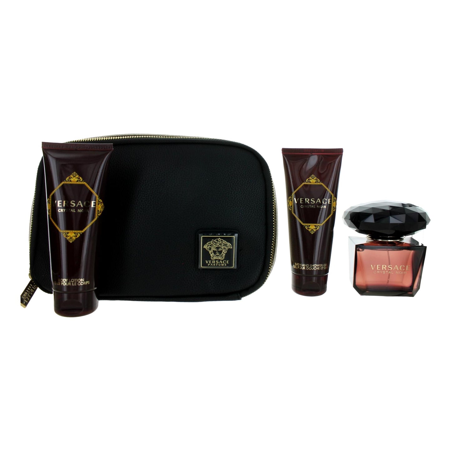 Versace Crystal Noir by Versace, 4 Piece Gift Set for Women with Beauty Bag